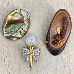3 Brooches Natural Elements Abalone Butler Golf Pin​​​